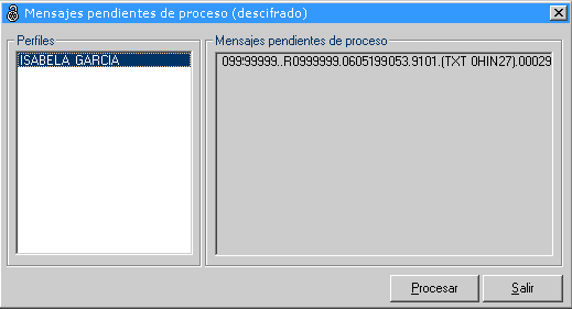 Pantalla de Mensajes pendientes de proceso de WinSuite32