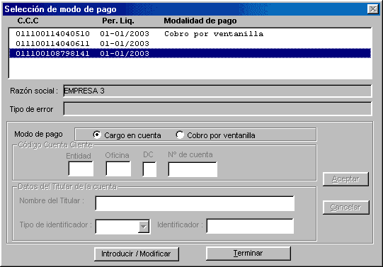 Pantalla de winsuite ''selección modo de pago''