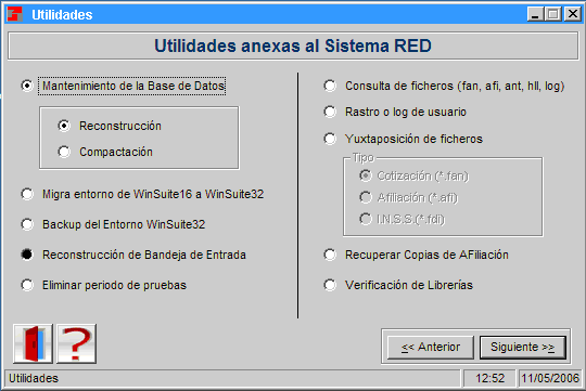 Pantalla de Utilidades de WinSuite32