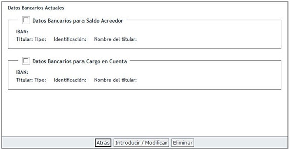 Imagen del Servicio de Comunicación de Datos Bancarios para introducir o modificar la cuenta bancaria