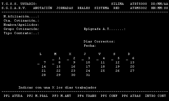 Pantalla del sistema RED per indicar els dies treballats