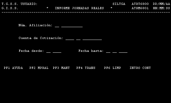 Pantalla principal de la transacción A T R 68 del Sistema Red