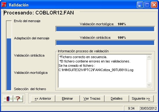 Pantalla de validació del fitxer de cotització