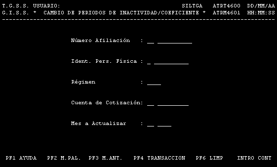 Pantalla principal de la transacció ATR46 del sistema RED