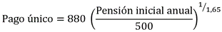 Formula for the one-off payment with at least 44 years and 6 months of contributions