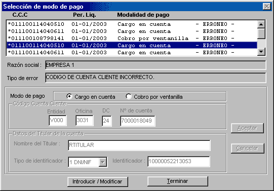 Pantalla de winsuite ''selección modo de pago''