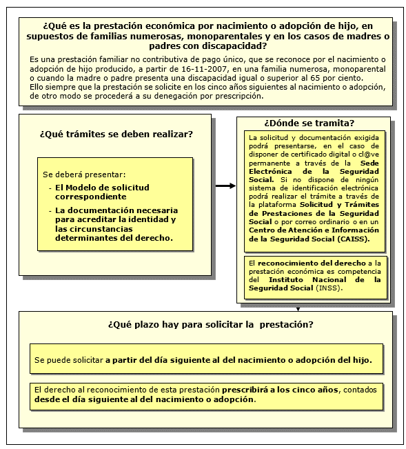 Procedimiento de prestación económica por nacimiento o adopción de hijo, en supuestos de familias numerosas, monoparentales y en los casos de madres o padres con discapacidad