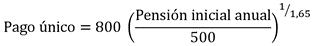 Formula for the one-off payment with less than 44 years and 6 months of contributions